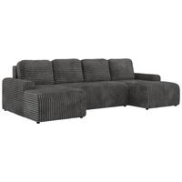 WOHNLANDSCHAFT NESSARO U Grau Cord - Schwarz/Grau, Kunststoff/Textil (312/92/151cm) - MKS