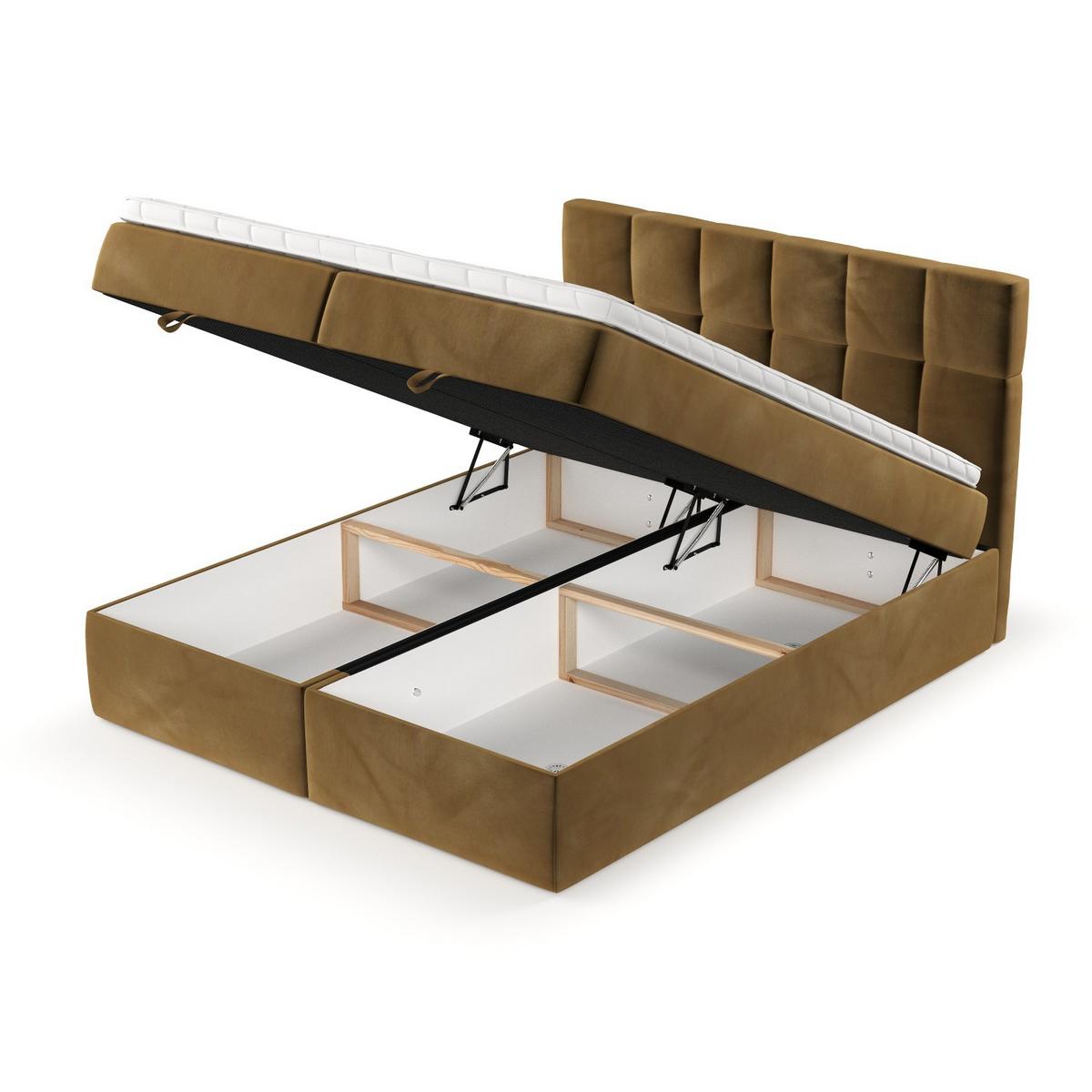 BOXBETT Savio 160/200 cm Honiggelb im Kronos Stoff - Schwarz/Honig, Holz/Holzwerkstoff (160/200cm) - AltaBeds