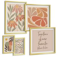 BILDER SET 5er Set - 50x50 cm & 20x30 cm & 40x60 cm Goldrahmen - Abstrakte Pastellblumen - Goldfarben, Kunststoff (40/60cm) - TULUP