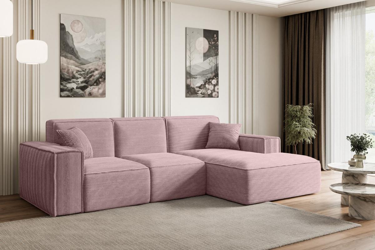 ECKSOFA Ottomane Rechts SERRA-L - 266x169x80 cm Rosa Cord - Schwarz/Rosa, Holzwerkstoff/Kunststoff (266/169cm) - ALTDECOR