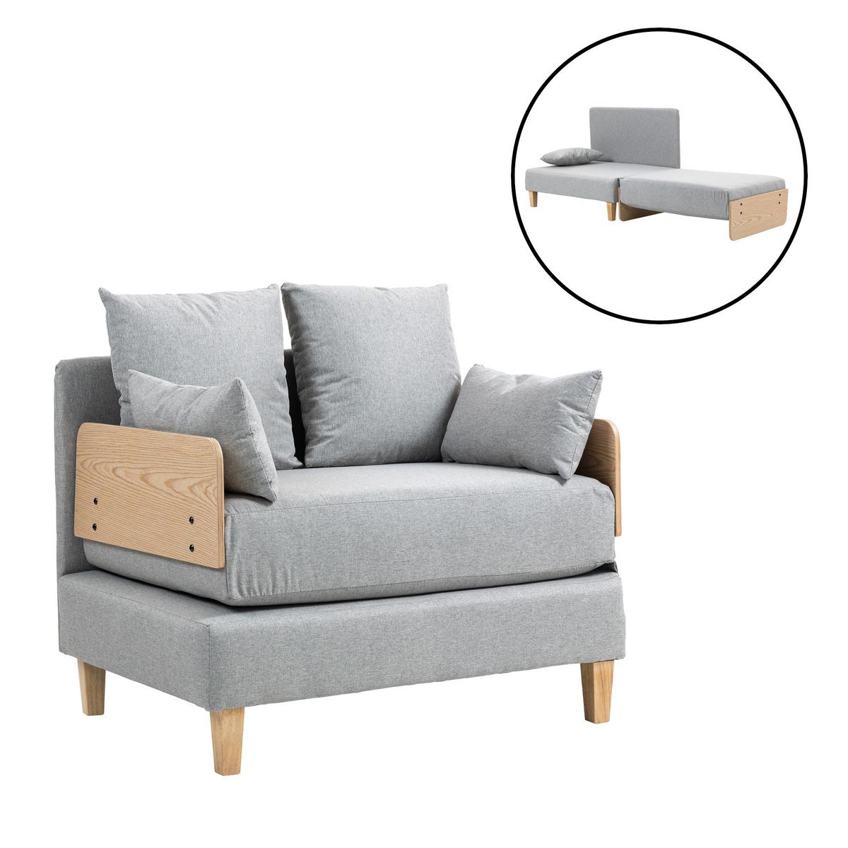 SCHLAFSOFA Seinlus - Hellgrau, Holz/Holzwerkstoff (88/47/68cm) - [en.casa]