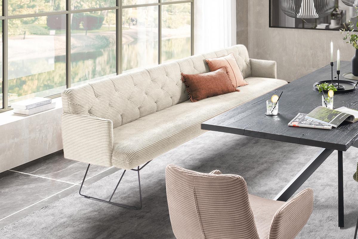 ESSZIMMERBANK CHARME Cremeweiß Cord - Creme, Textil (246/85/69cm) - KAWOLA