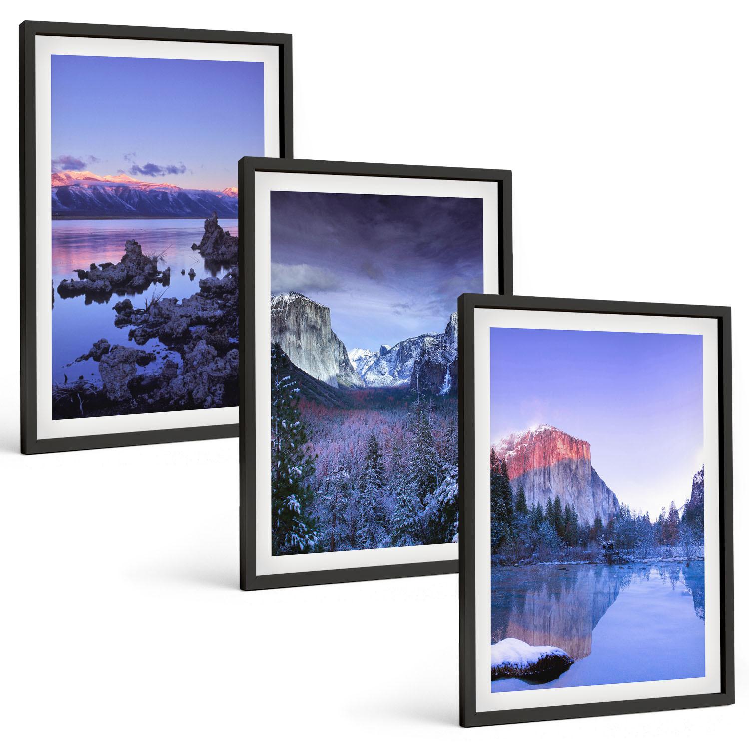 BILDER SET 3er Set - 40x60 cm Schwarzer Rahmen - Berglandschaften, Sonnenuntergang, Wasser - Schwarz, Kunststoff (40/60cm) - TULUP