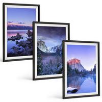 BILDER SET 3er Set - 40x60 cm Schwarzer Rahmen - Berglandschaften, Sonnenuntergang, Wasser - Schwarz, Kunststoff (40/60cm) - TULUP