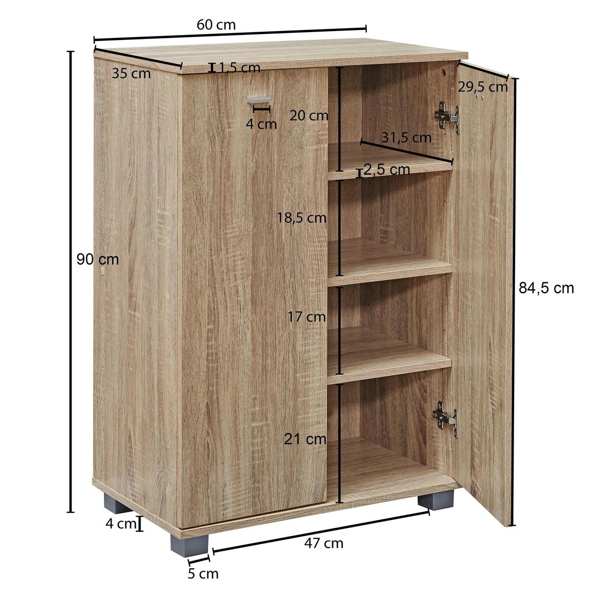 SCHUHSCHRANK Holz mit 4 Fächern und 2 Türen, Sonoma 60x35x90 cm - Beige/Grau, Kunststoff (60/90/35cm) - KADIMA DESIGN
