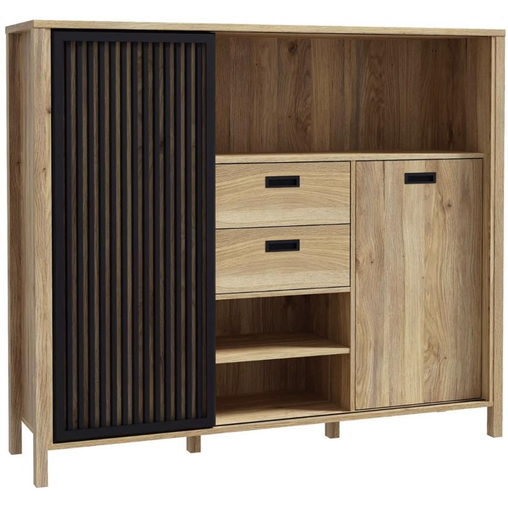 Highboard Jytana Schwarz/Eichefarben - MODERN (149,9/129,9/40,2cm) - Premium Living
