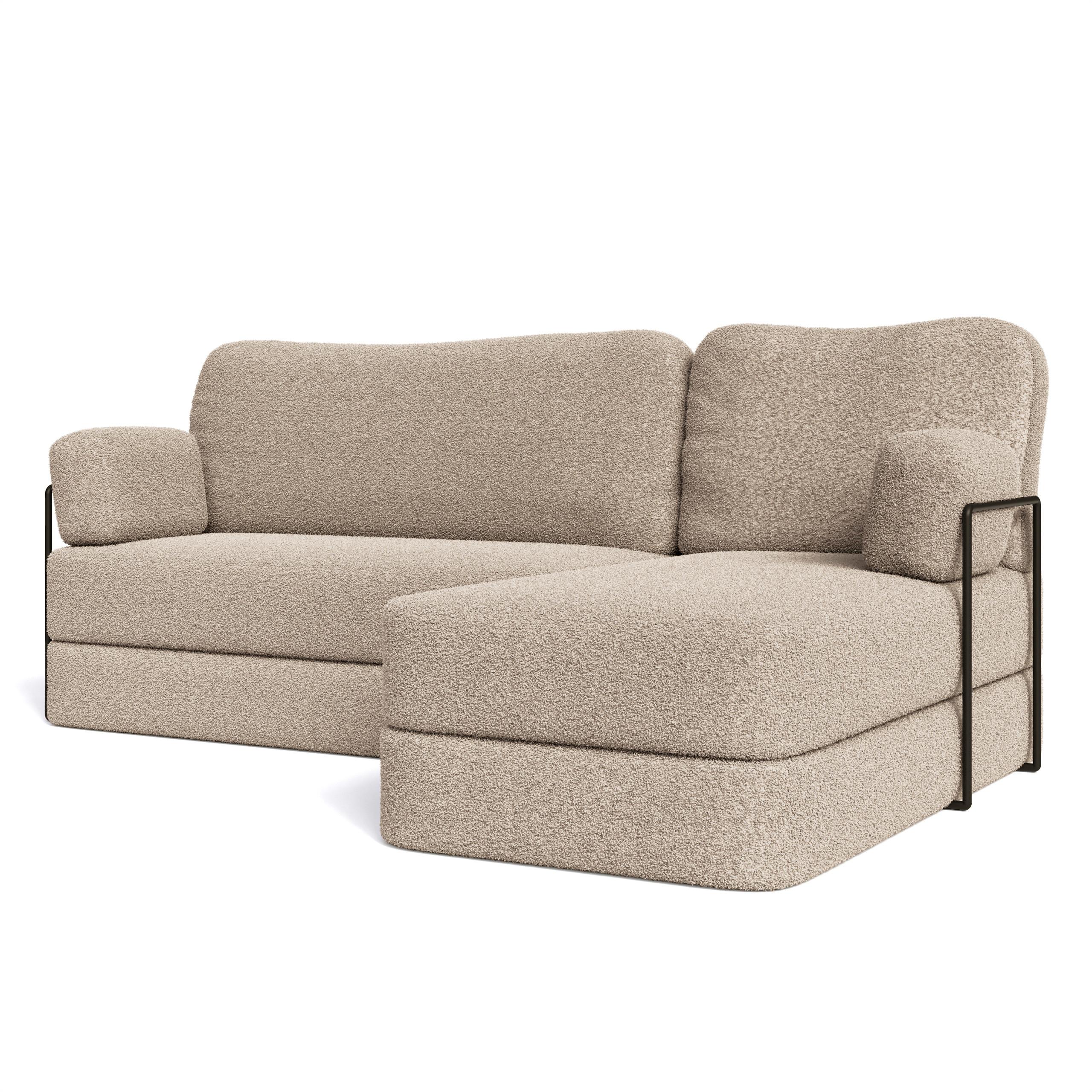 ECKSOFA SABI modulares Boneless Sofa mit Schlaffunktion Beige Boucle-Stoff - Beige, Textil (200/120cm) - MASSENO