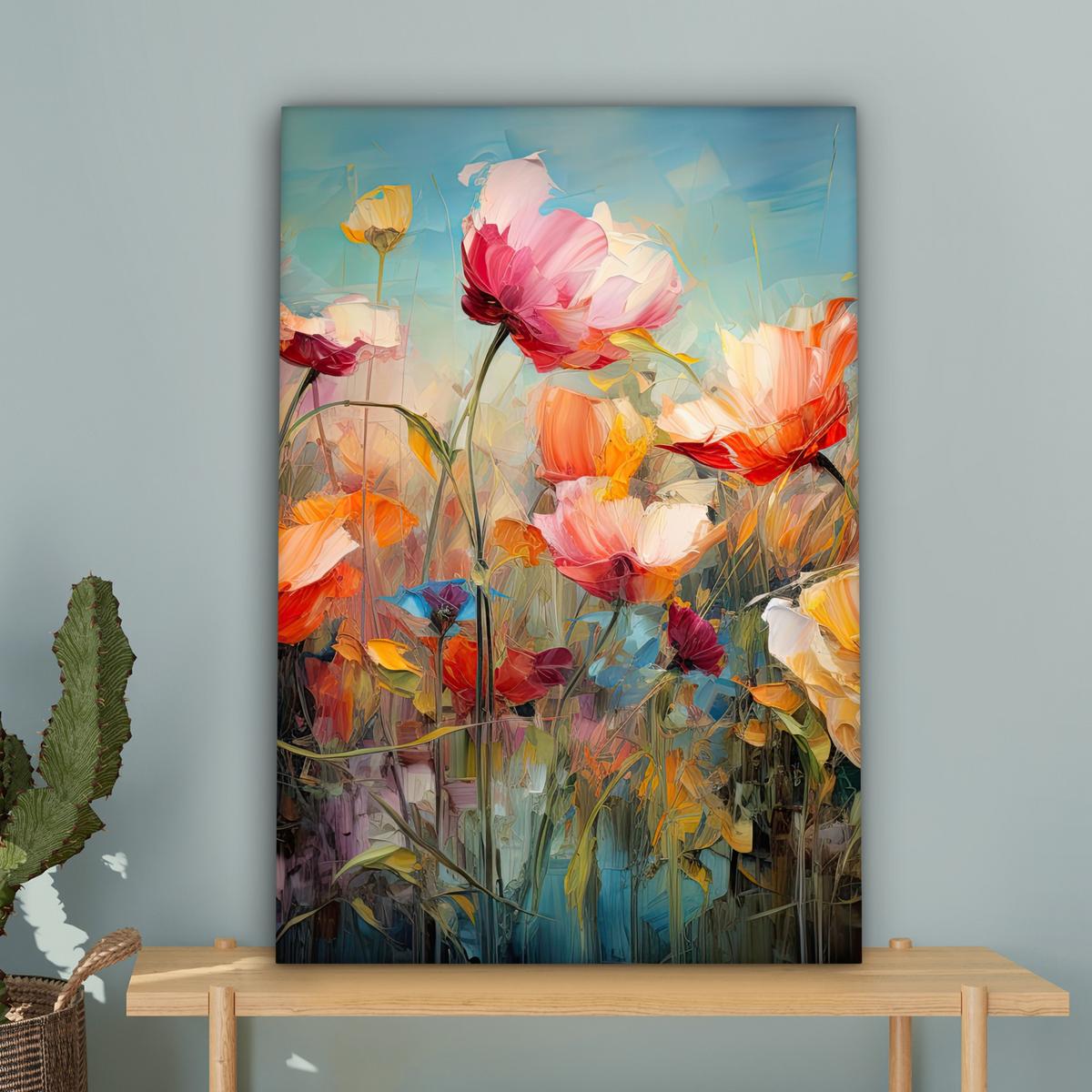 LEINWANDBILD Blumen - Aquarell - Kunst - Botanisch - Natur Wanddeko 40x60 cm - Orange, Textil (40/60cm) - MuchoWow