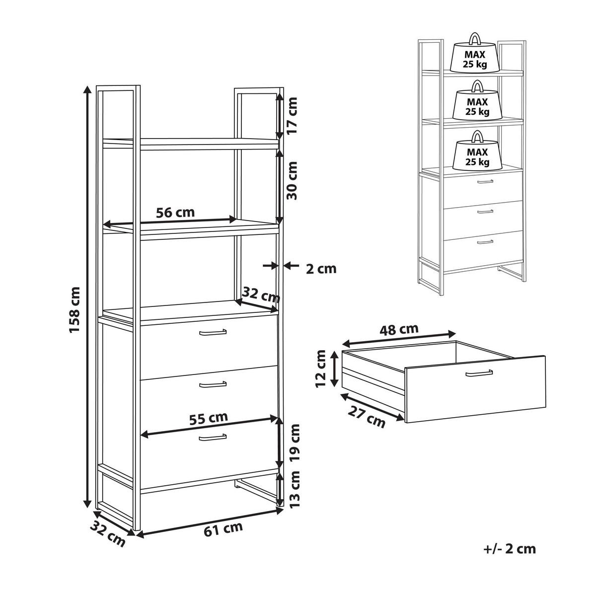 REGAL 3 Fächer Tifton - Dunkelbraun, Holzwerkstoff (61/158/32cm) - Beliani