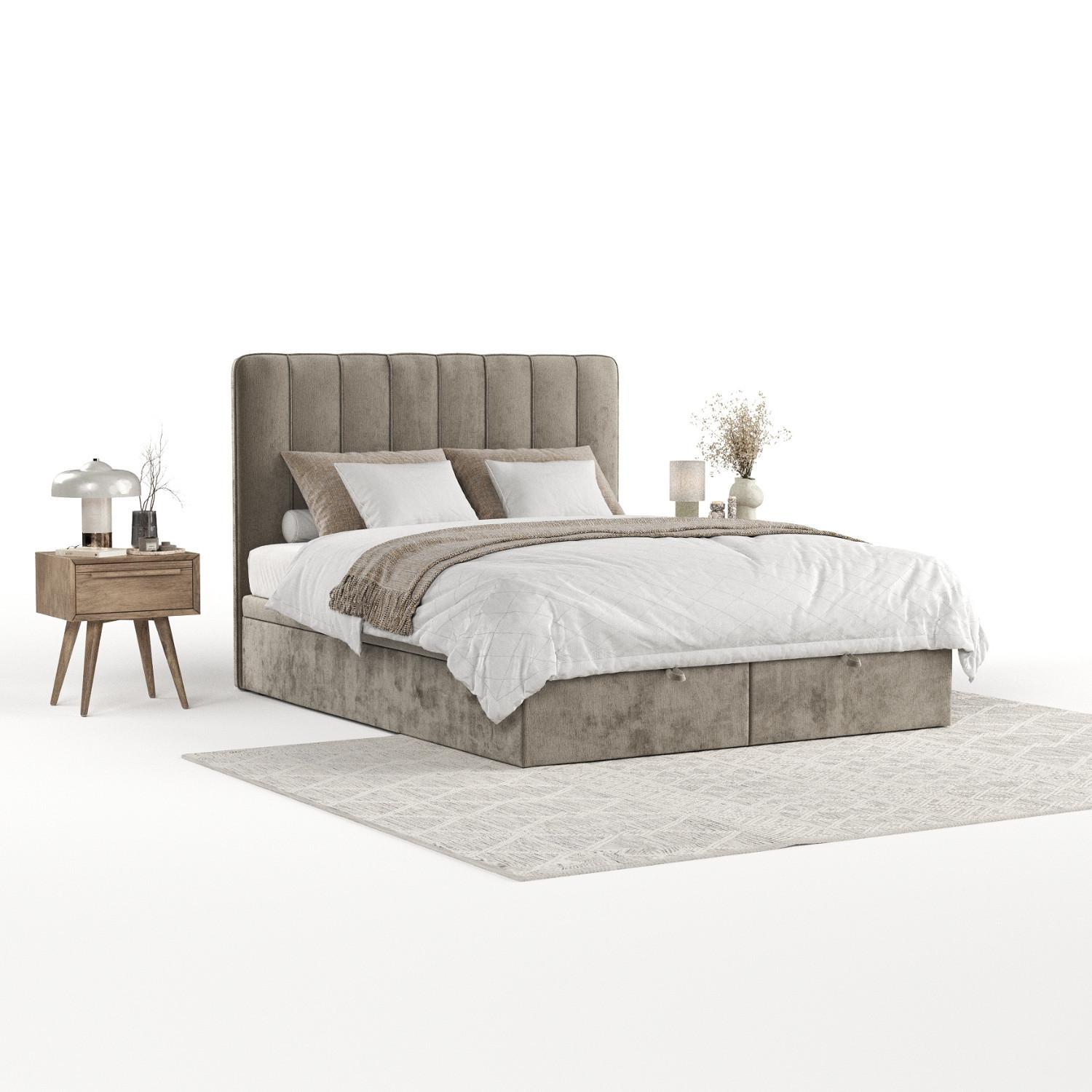 POLSTERBETT Vienna mit Stauraum 200/200 cm Beige im Lotta Stoff - Beige/Schwarz, Holz/Holzwerkstoff (200/200cm) - AltaBeds