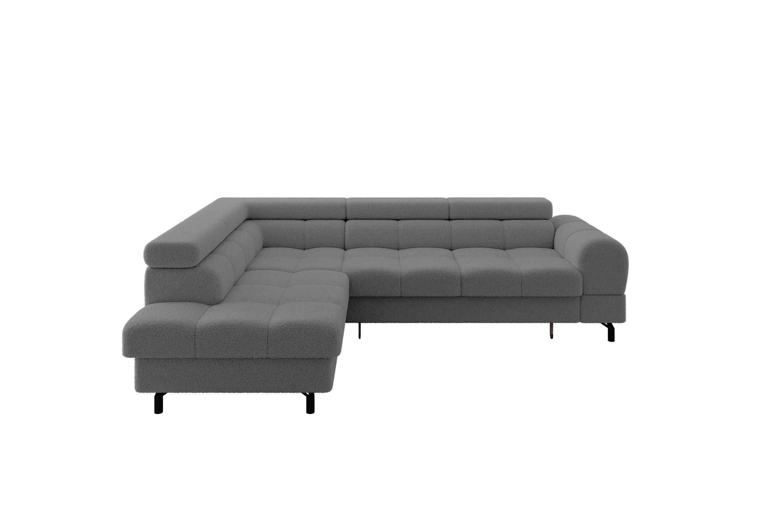 ECKSOFA mit Schlaffunktion Ottomane Links LUMA-L 272x203x70 Grau Bouclé - Chromfarben/Schwarz, Holzwerkstoff/Kunststoff (272/203cm) - ALTDECOR
