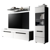 WOHNWAND weiß, grau, Wohnkombination 3-teilig hängend / stehend 221 cm, Cooper - Schwarz/Weiß, Glas/Holzwerkstoff (221/141/33cm)