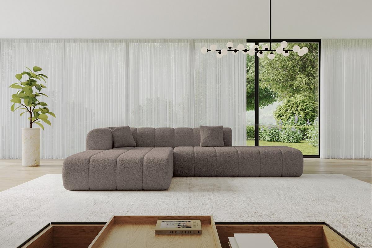 ECKSOFA Ottomane Links BILA-L 289x176x71 Braun Bouclé - Schwarz/Braun, Holzwerkstoff/Kunststoff (176/289cm) - ALTDECOR