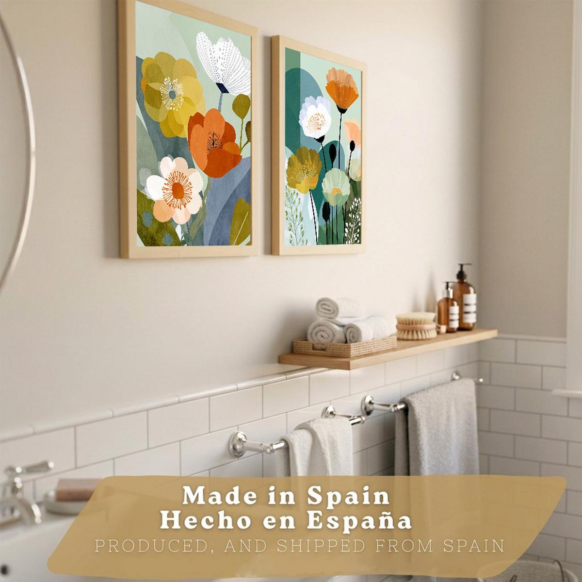 POSTER 2er-Set dekorative Badezimmerdrucke, moderne florale Wandposter für Waschbecken, Dusche, abstrakte florale, nordischer Stil Rahmenlos A4 - Klar, Papier (29.7/21/3cm) - Nacnic