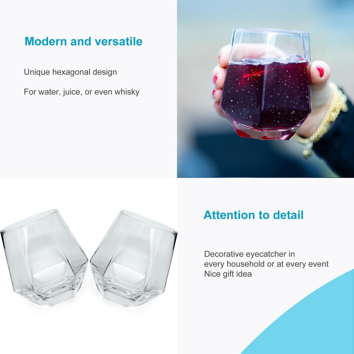 TRINKGLAS SET im Hexagon Design 240 ml (6-tlg) - Transparent, Glas - Intirilife