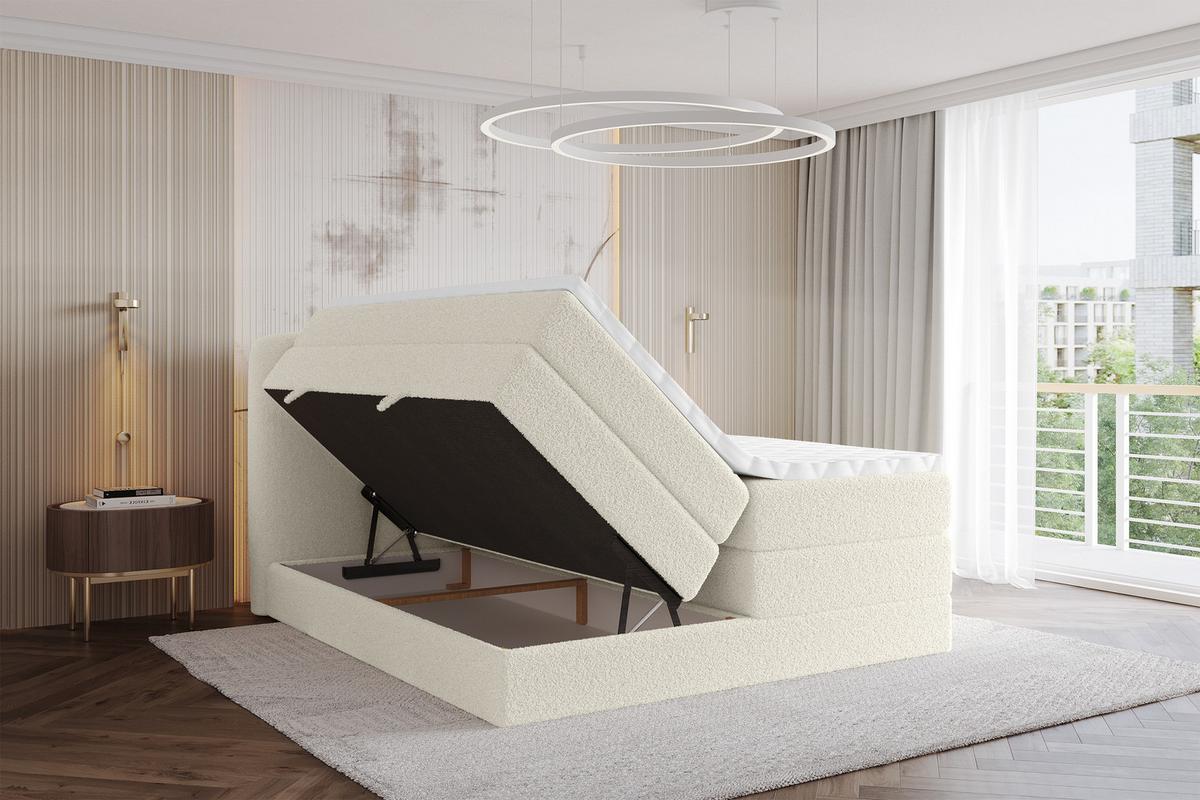 BOXBETT mit Matratze H3|H4 - NINA KING - 180x200 cm - Beige - Sandfarben, Holzwerkstoff (180/200cm) - ALTDECOR