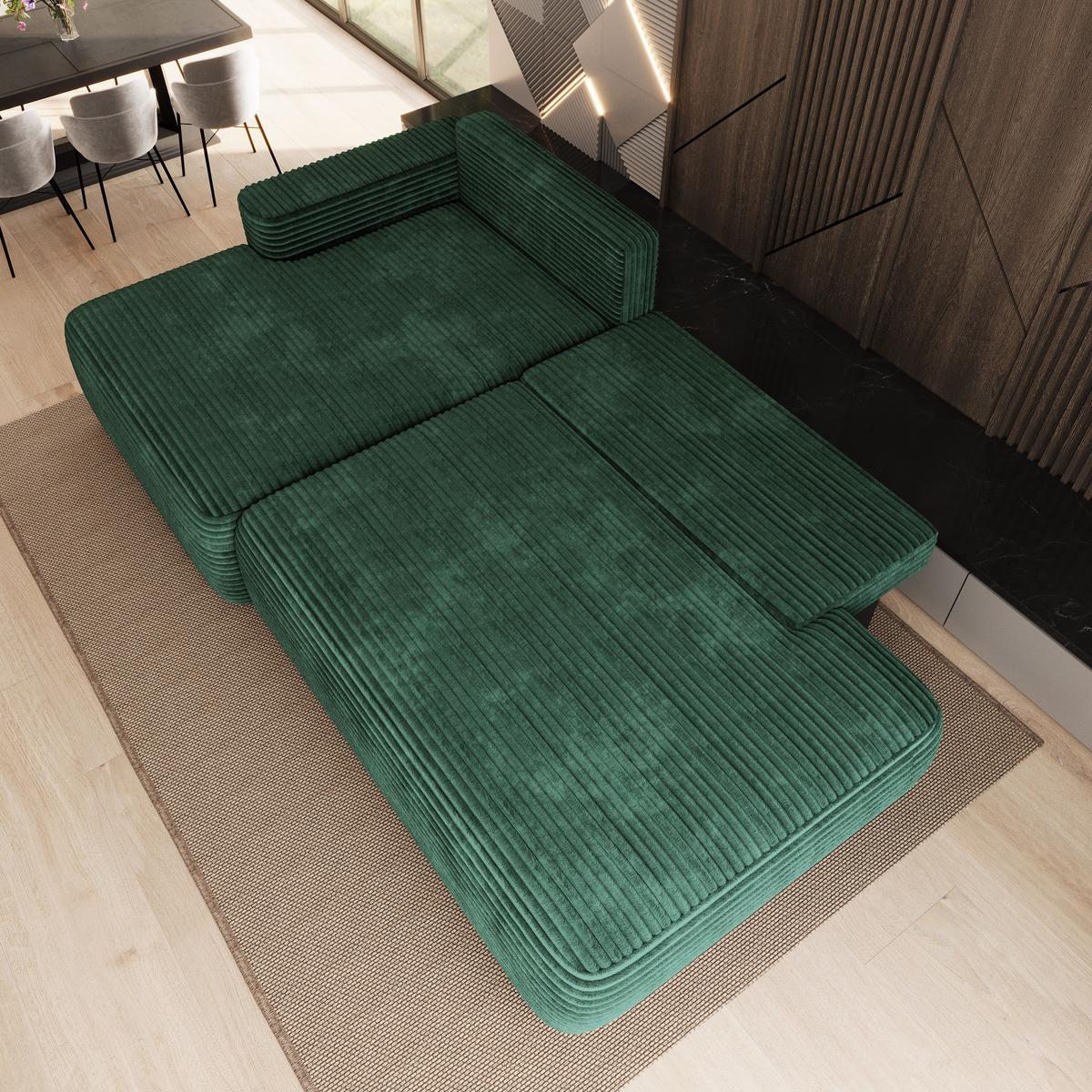 ECKSOFA AVINI T L-S Grün Kordstoff mit Schlaffunktion - Grün, Holzwerkstoff/Textil (277/160cm) - MASSENO