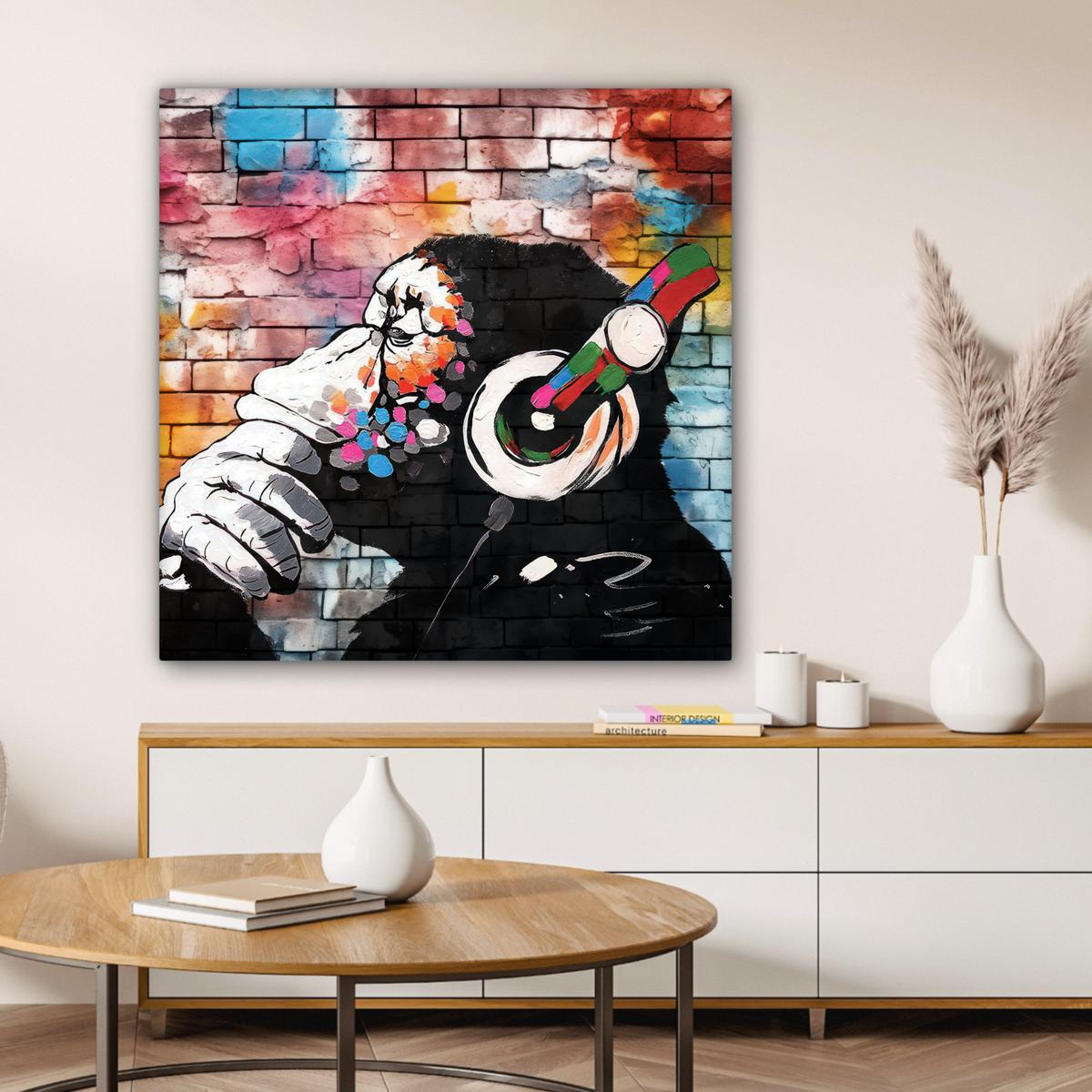LEINWANDBILD Affe - Graffiti - Musik Deko Groß 90x90 cm - Multicolor, Textil (90/90cm) - MuchoWow