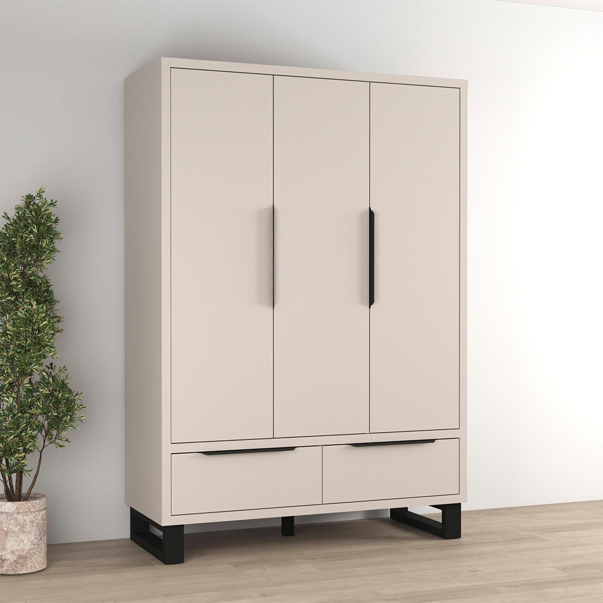 SCHRANK 3 Türen Eden Kaschmir - Beige, Holzwerkstoff (145/210.3/60cm) - Petits-meubles