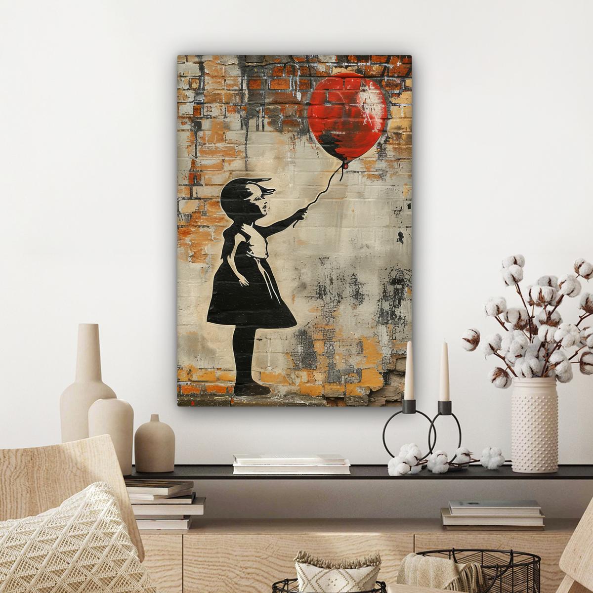 LEINWANDBILD Graffiti - Banksy - Mädchen - Straßenkunst Wanddeko 40x60 cm - Sandfarben, Textil (40/60cm) - MuchoWow