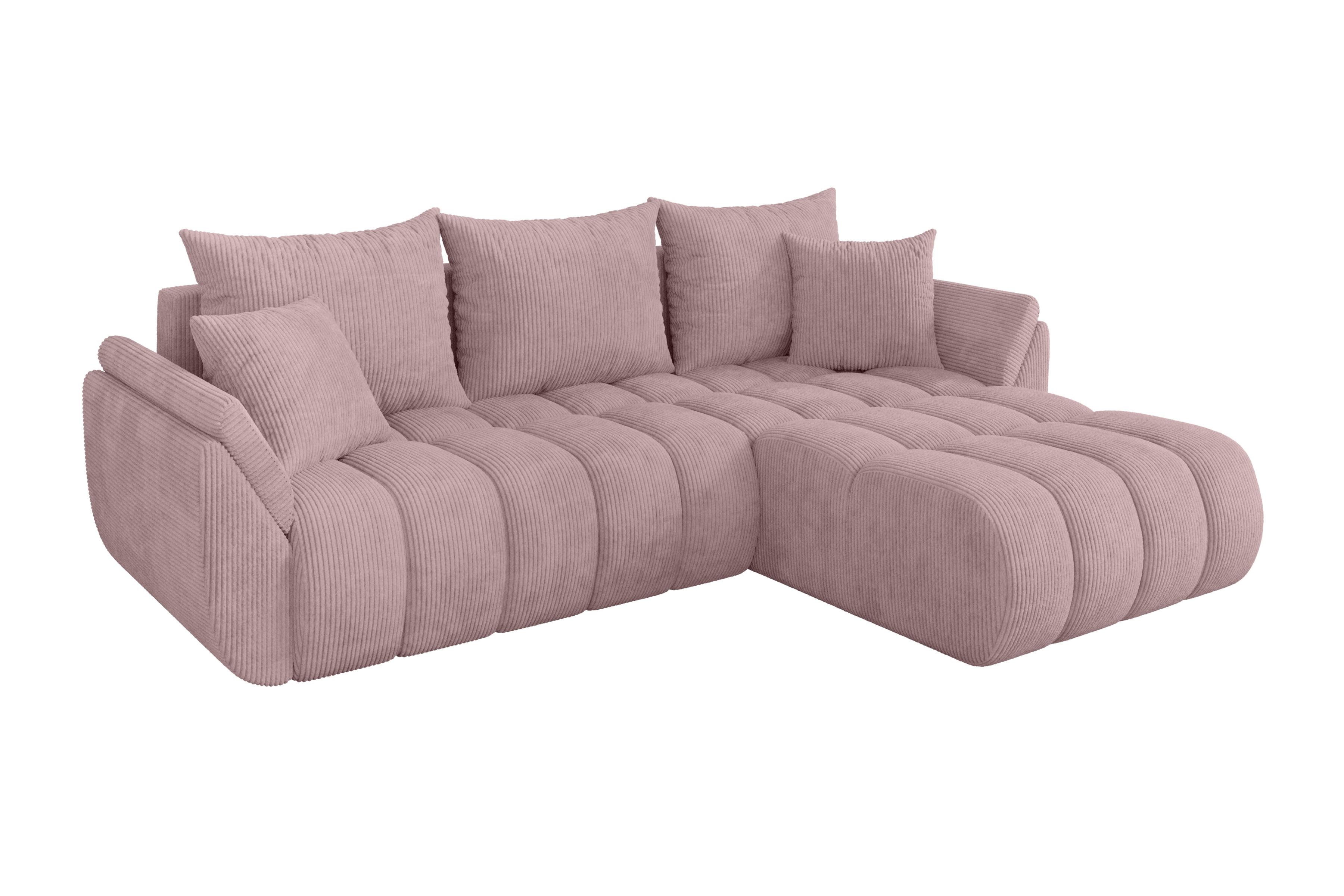 ECKSOFA mit Schlaffunktion Ottomane Rechts TOKO-L-v1 277x194x86 Rosa Cord - Schwarz/Rosa, Holzwerkstoff/Kunststoff (277/194cm) - ALTDECOR