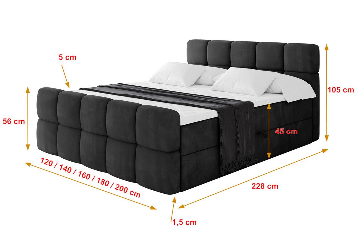 BOXBETT mit Matratze H3 - FAMA-Z - 140x200 cm Schwarz Casablanca - Schwarz, Holzwerkstoff (140/200cm) - ALTDECOR