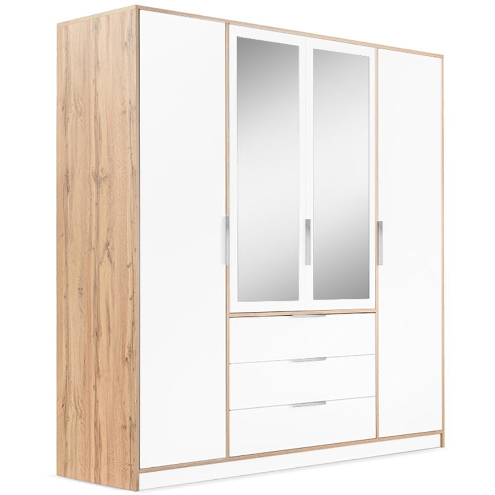DREHTÜRENSCHRANK Livo mit 4 Türen und 3 Schubladen, weiß+eiche Wotan, 200 cm - Eiche Wotan/Weiß, Holzwerkstoff (200/200/57cm) - Beautysofa