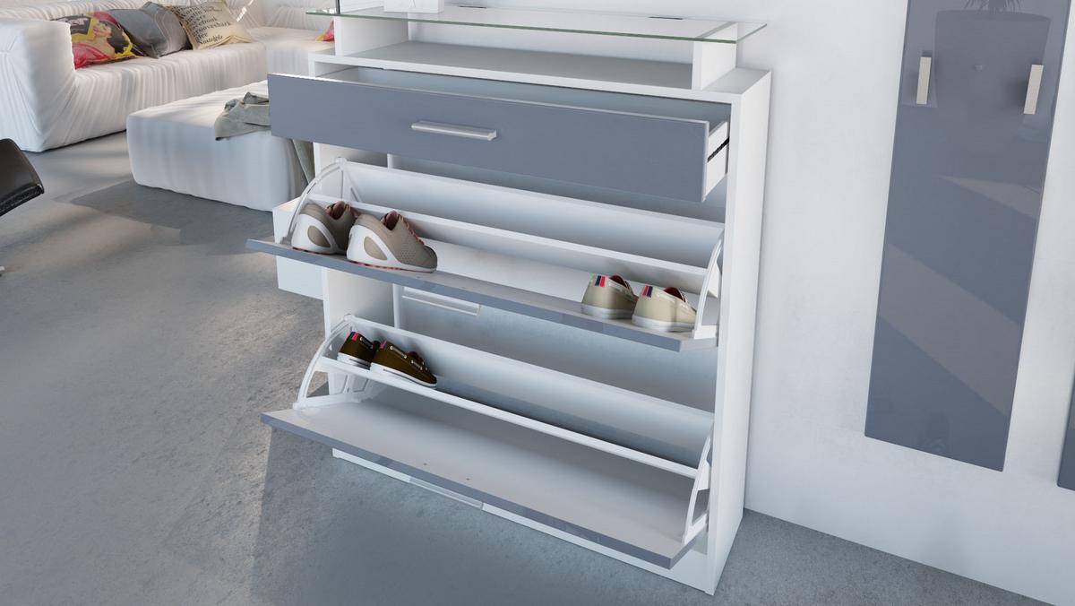 GARDEROBE Loret Front in Grau Hochglanz - Grau, Holzwerkstoff (180/200/23cm) - Vladon