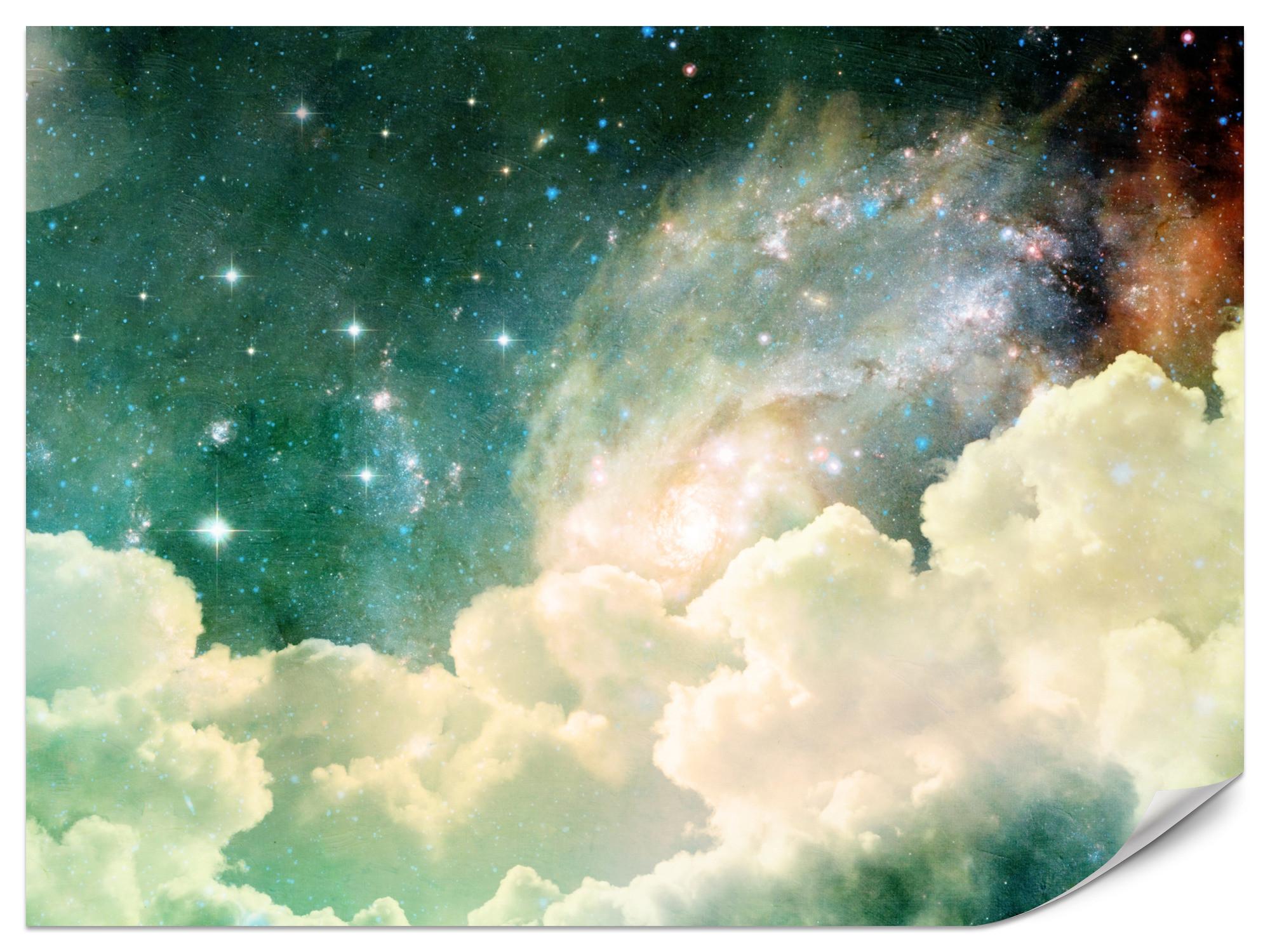 FOTOTAPETE für Kinderzimmer Kosmische Nebelwolken Sterne Galaxie Mystisch 200x140 - Türkis/Pastellgrün, Papier (200/140cm) - Muralo