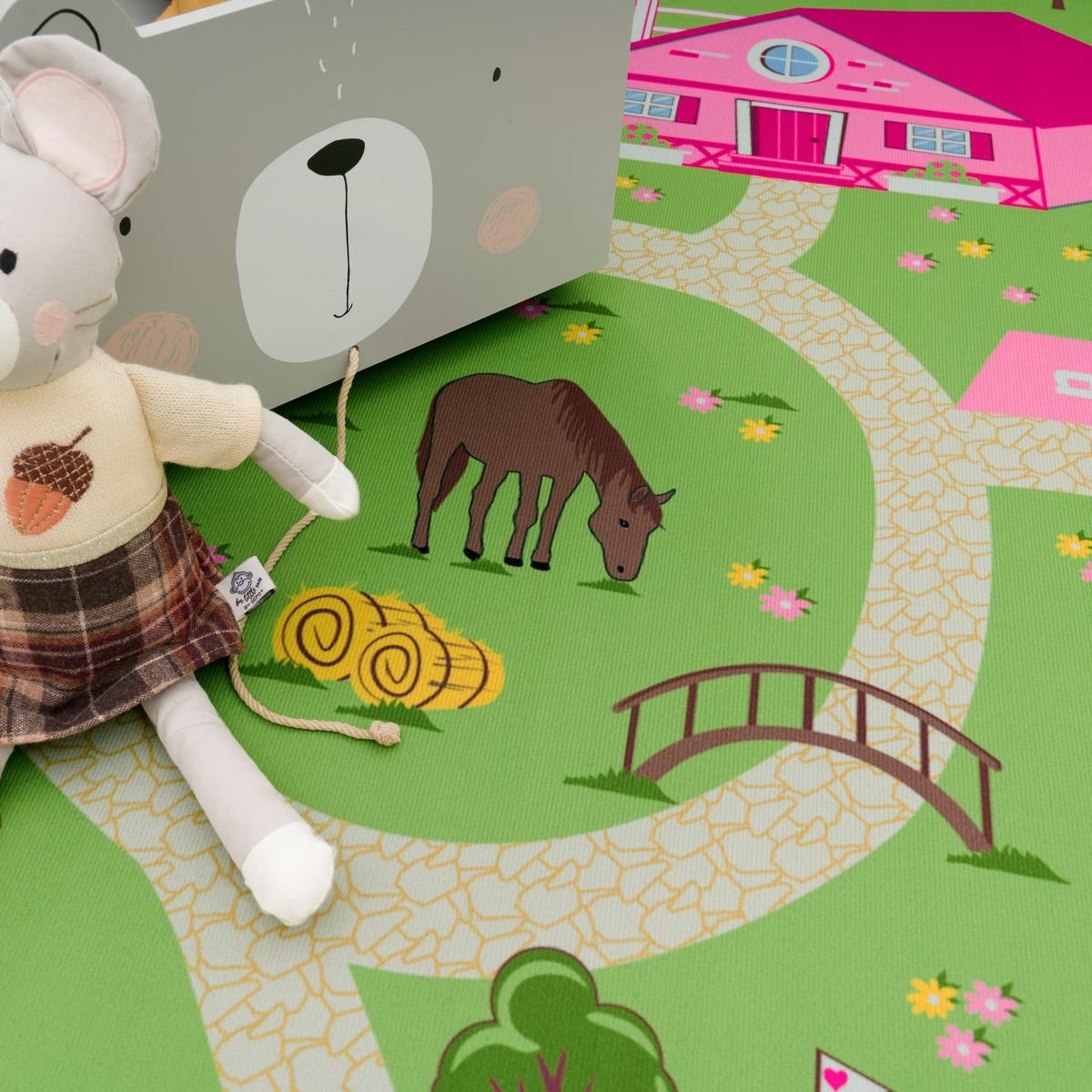 KINDERTEPPICH Waschbar, mit Bauernhof‑Straßen-Motiv, Grün, 140 x 200 cm - Grün, Textil (200/140cm) - KADIMA DESIGN