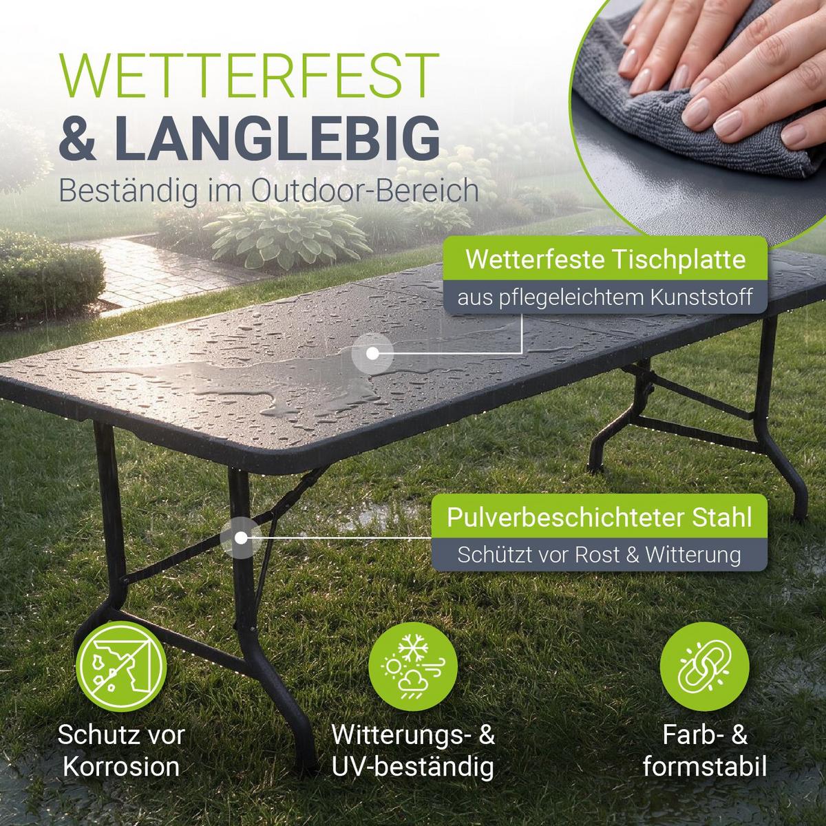 GARTENTISCH Easyfold klappbar anthrazit - Anthrazit, Kunststoff (180/74/74cm) - Juskys
