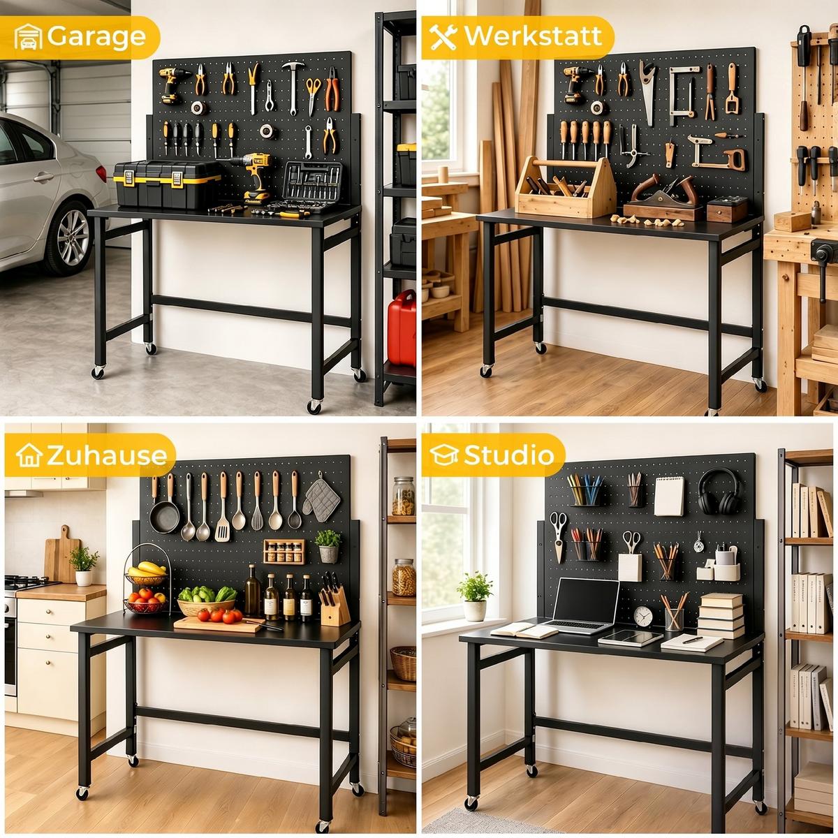 WERKBANK MDF Schwarz - Schwarz, Metall (62/143.5/115cm) - HOMCOM