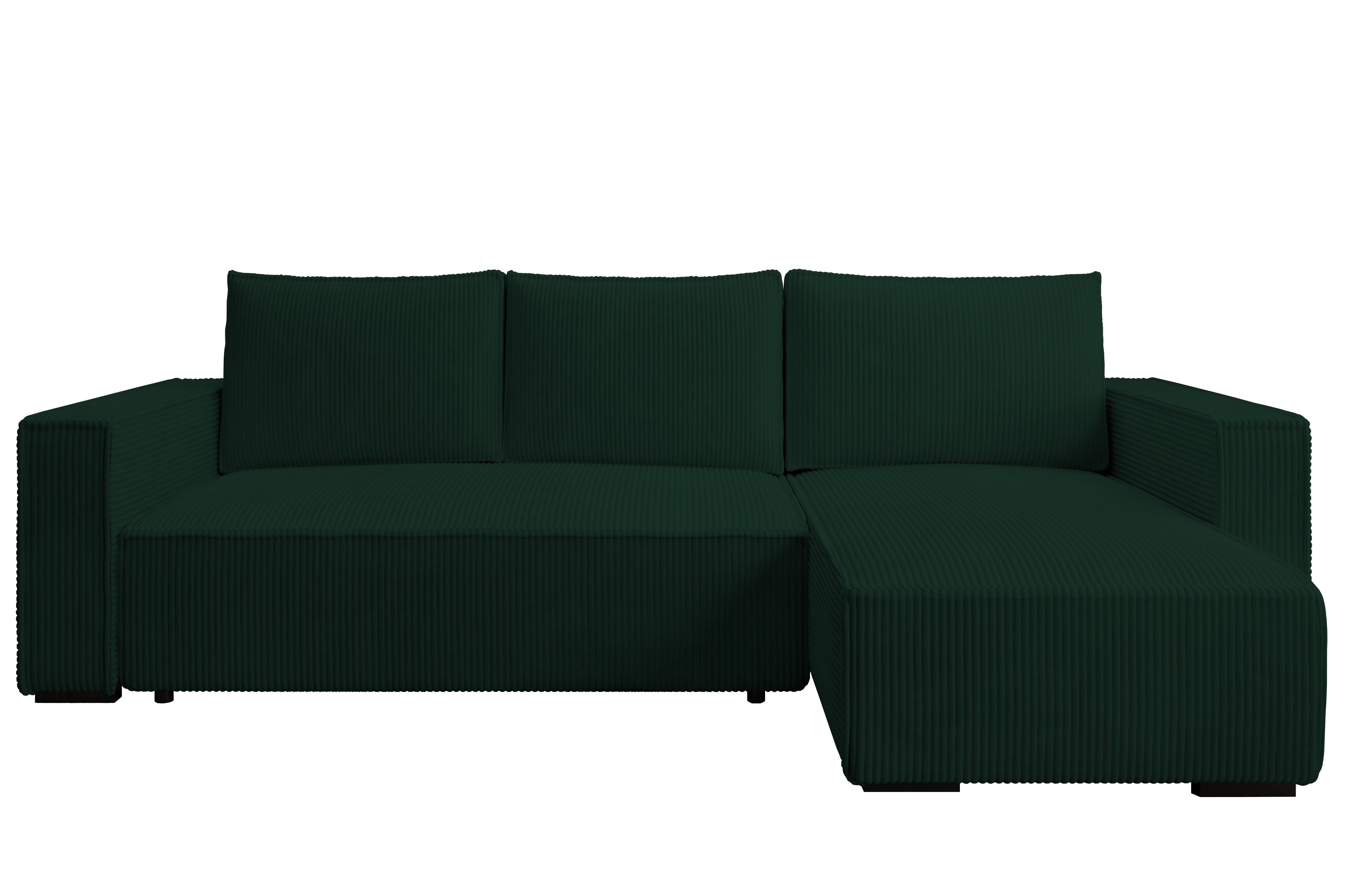 ECKSOFA CUDDY L, Eckcouch in L-Form mit Schlaffunktion und Bettkasten, Farbe: Grün, Cordstoff, Ottomane Rechts - Grün, Textil (240/140cm) - Storez24