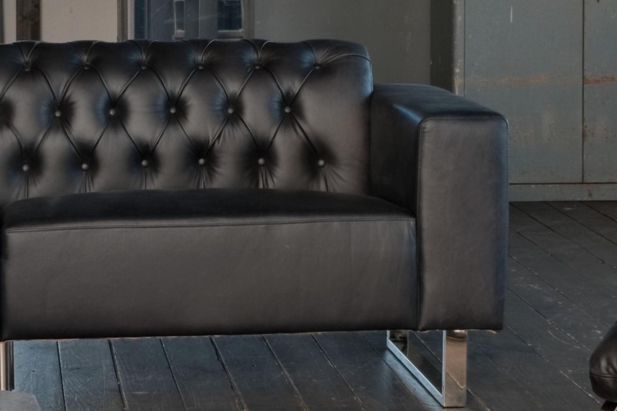 LEDERSOFA NILO Schwarz Leder - Schwarz, Leder (219/77/86cm) - KAWOLA