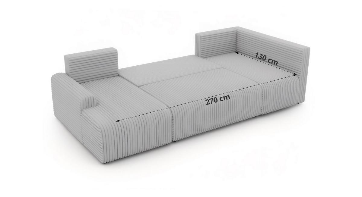 WOHNLANDSCHAFT NESSARO COR U Hellbraun Cord - Links Seite - Hellbraun/Schwarz, Kunststoff/Textil (307/92/151cm) - MKS