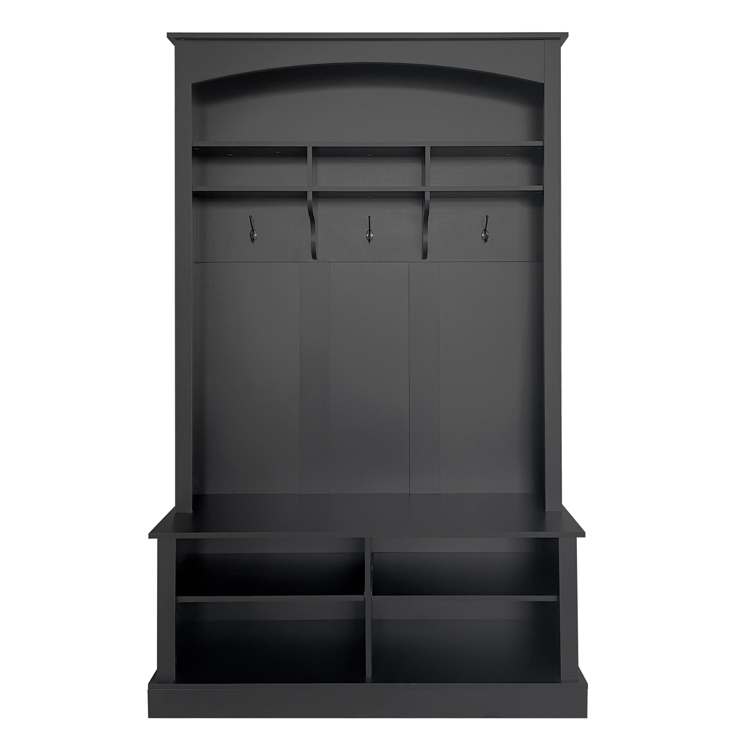 GARDEROBEN-SET in Schwarz 3-in-1 Lösung mit Schuhbank & verstellbaren Ablagen - Schwarz, Holzwerkstoff (120/190/40cm) - Urban Meuble