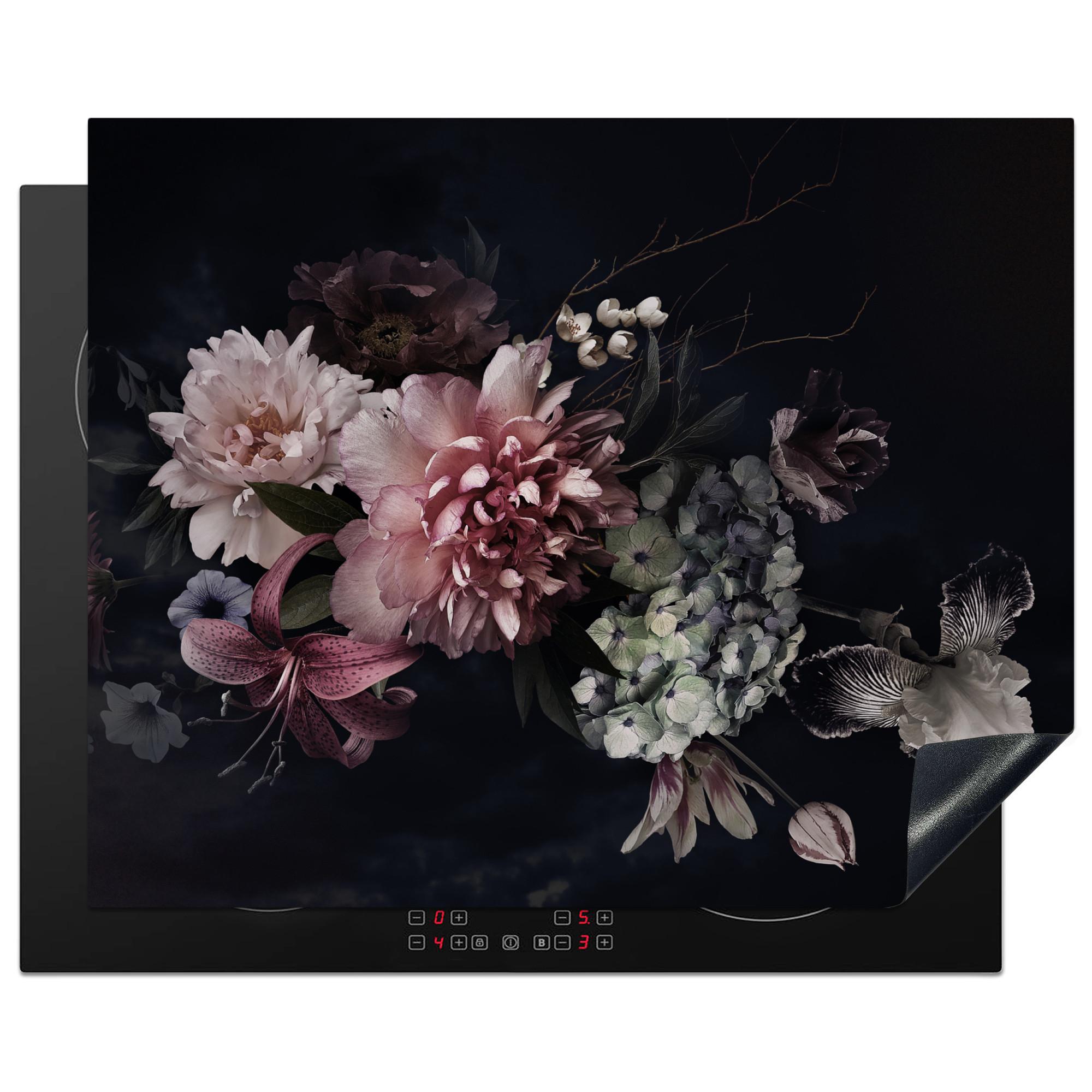 HERDABDECKPLATTE Blumen - Vintage - Pastell - Rosa - Weiß Herdabdeckung Induktionsfeld 65x52 cm - Altrosa, Kunststoff (65/52/0.2cm) - MuchoWow