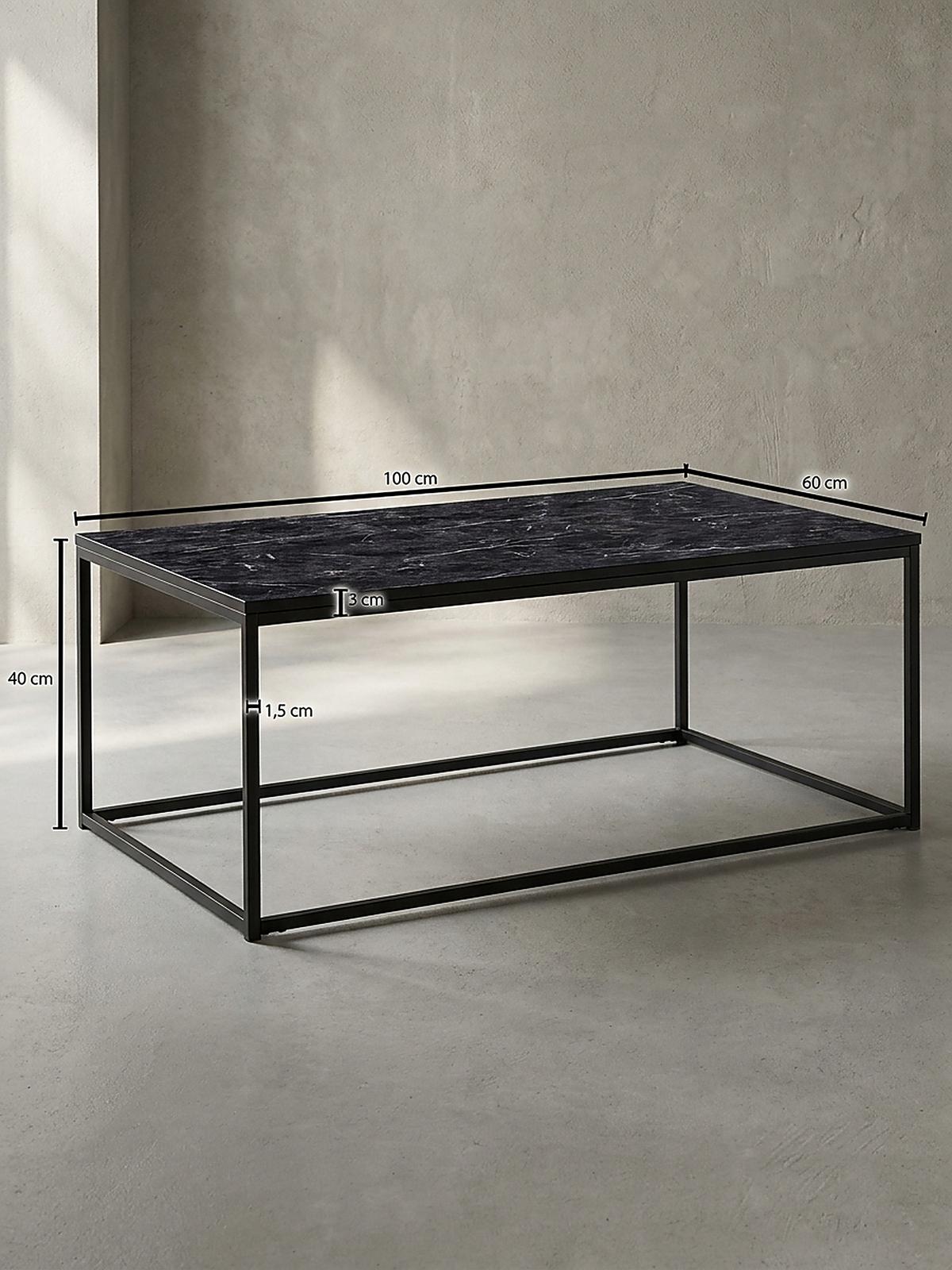 COUCHTISCH mit Marmor-Optik, Metallbeine, rechteckig, Serie MARBRIX, Schwarz 100x60x40 cm - Schwarz, Holz/Metall (60/100/40cm) - KADIMA DESIGN