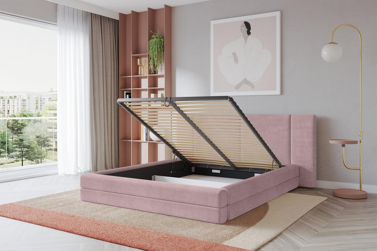 POLSTERBETT mit Bettkasten und Lattenrost, Bett mit Matratze H3/H4 - TEVO 140x200 Rosa - Rosa, Holzwerkstoff/Textil (140/200cm) - ALTDECOR