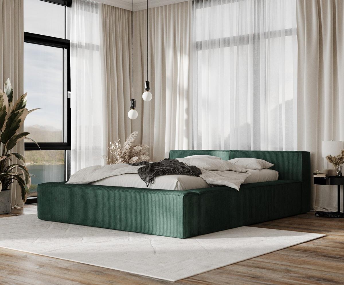 POLSTERBETT Casto mit Stauraum 200/200 cm Grün im Poso Stoff - Schwarz/Naturfarben, Holz/Holzwerkstoff (200/200cm) - AltaBeds