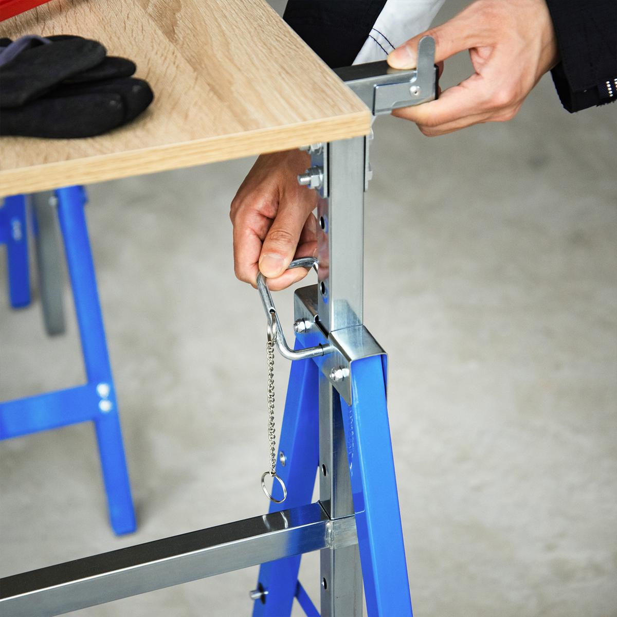 2 x Gerüstbock höhenverstellbar Unterstellbock Klappbock bis 200kg Stahl Blau - Blau, Metall (68/58/130cm) - HOMCOM