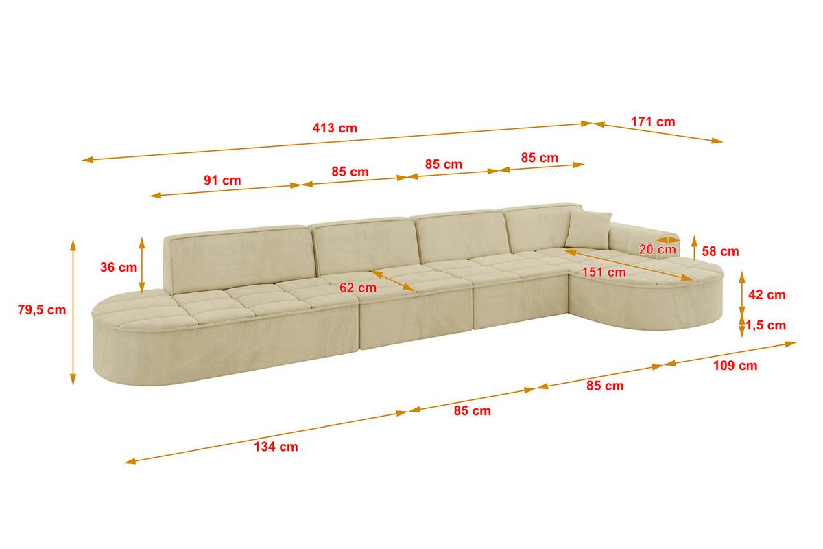 ECKSOFA Ottomane Rechts TARO-L3 - 413x171x79,5 cm Beige - Beige, Holzwerkstoff/Textil (413/171cm) - ALTDECOR