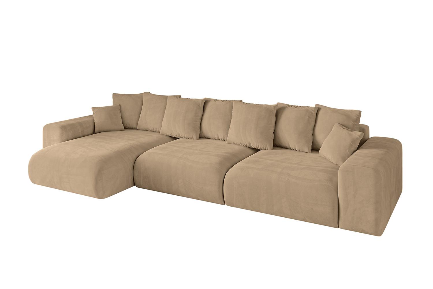 ECKSOFA Ottomane links ESKAR-L2 364x176x72 Beige Velours - Beige/Schwarz, Holzwerkstoff/Kunststoff (364/176cm) - ALTDECOR