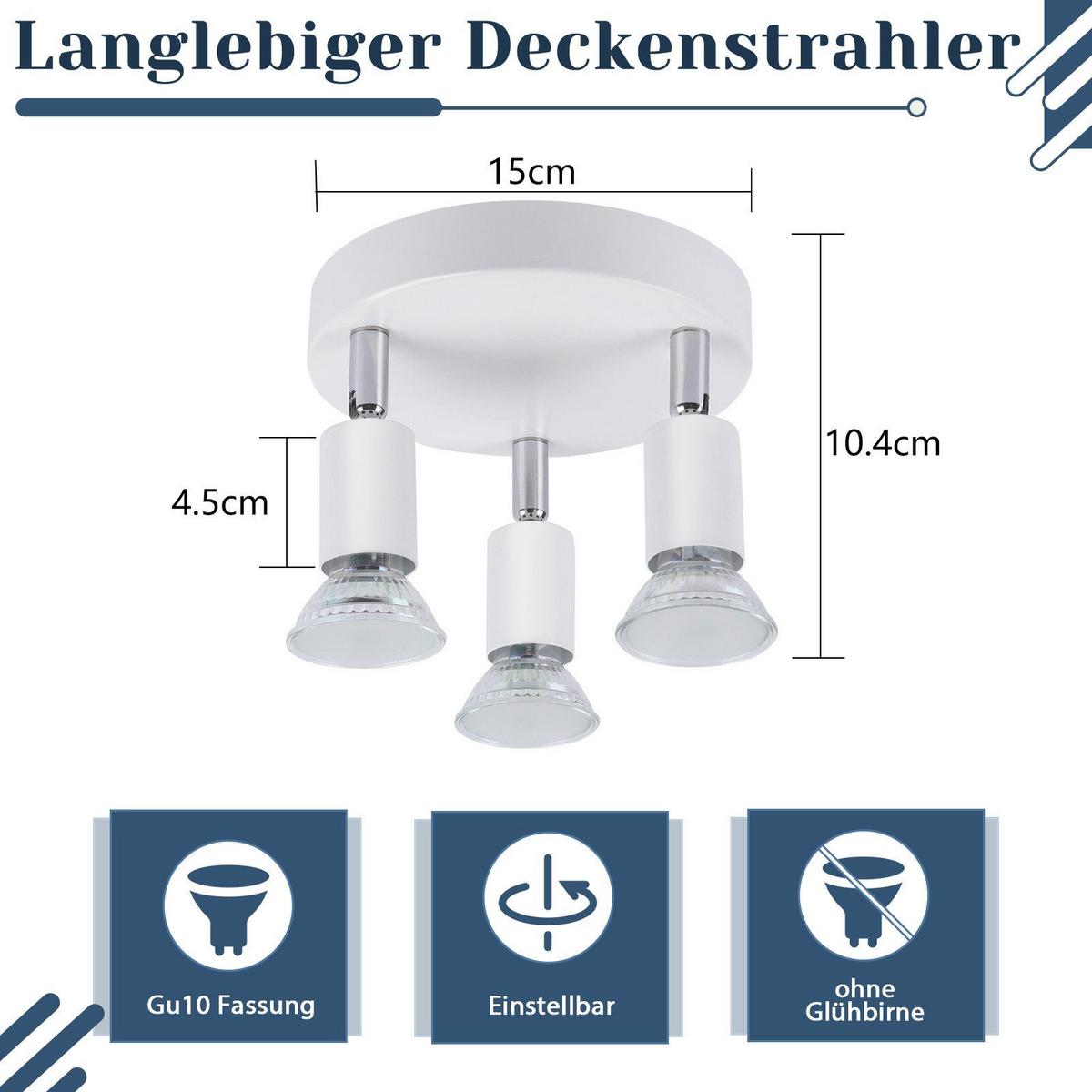 DECKENSTRAHLER Bamberg 3-flammig 15/15/10.4 cm - Weiß, Metall (15/15/10.4cm) - Nettlife