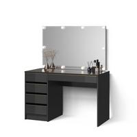 SCHMINKTISCH-SET Imola Schwarz/Gold 120 cm mit LED Beleuchtung - Goldfarben/Schwarz, Holzwerkstoff (120/75/55cm) - Livinity®