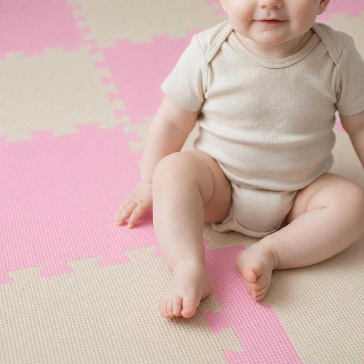SPIELMATTE ab Null - 180/90/1 cm Puzzlematte Beige - Pink/Beige, Kunststoff (30/30cm) - Littletom