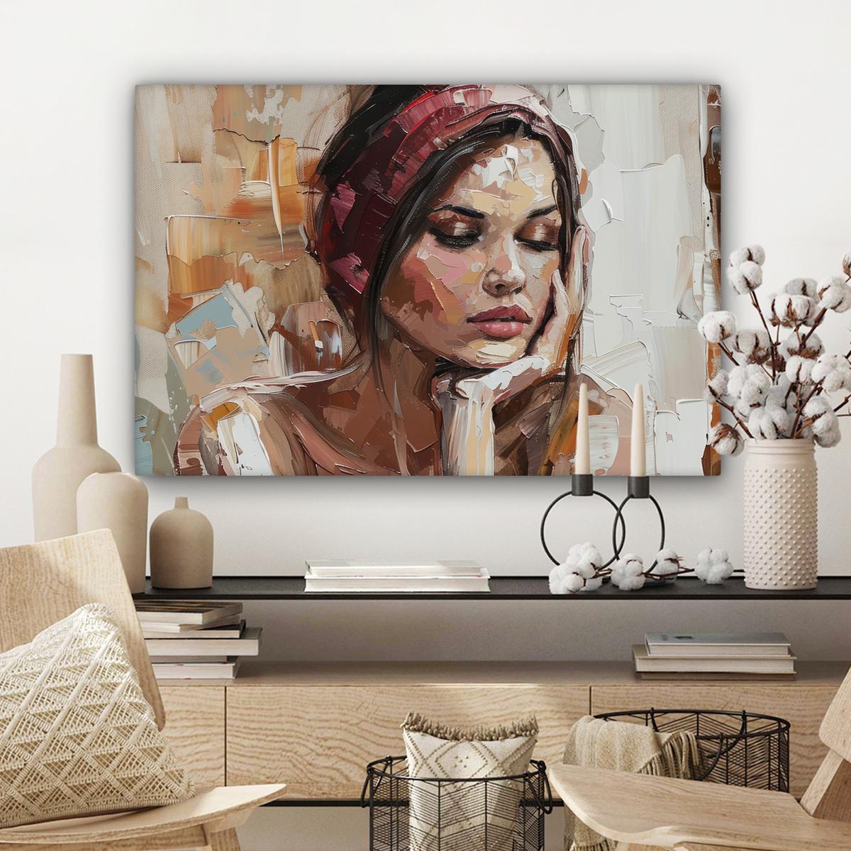 LEINWANDBILD Frau - Lackierung - Porträt - Modern Gemälde 60x40 cm - Altrosa, Textil (60/40cm) - MuchoWow
