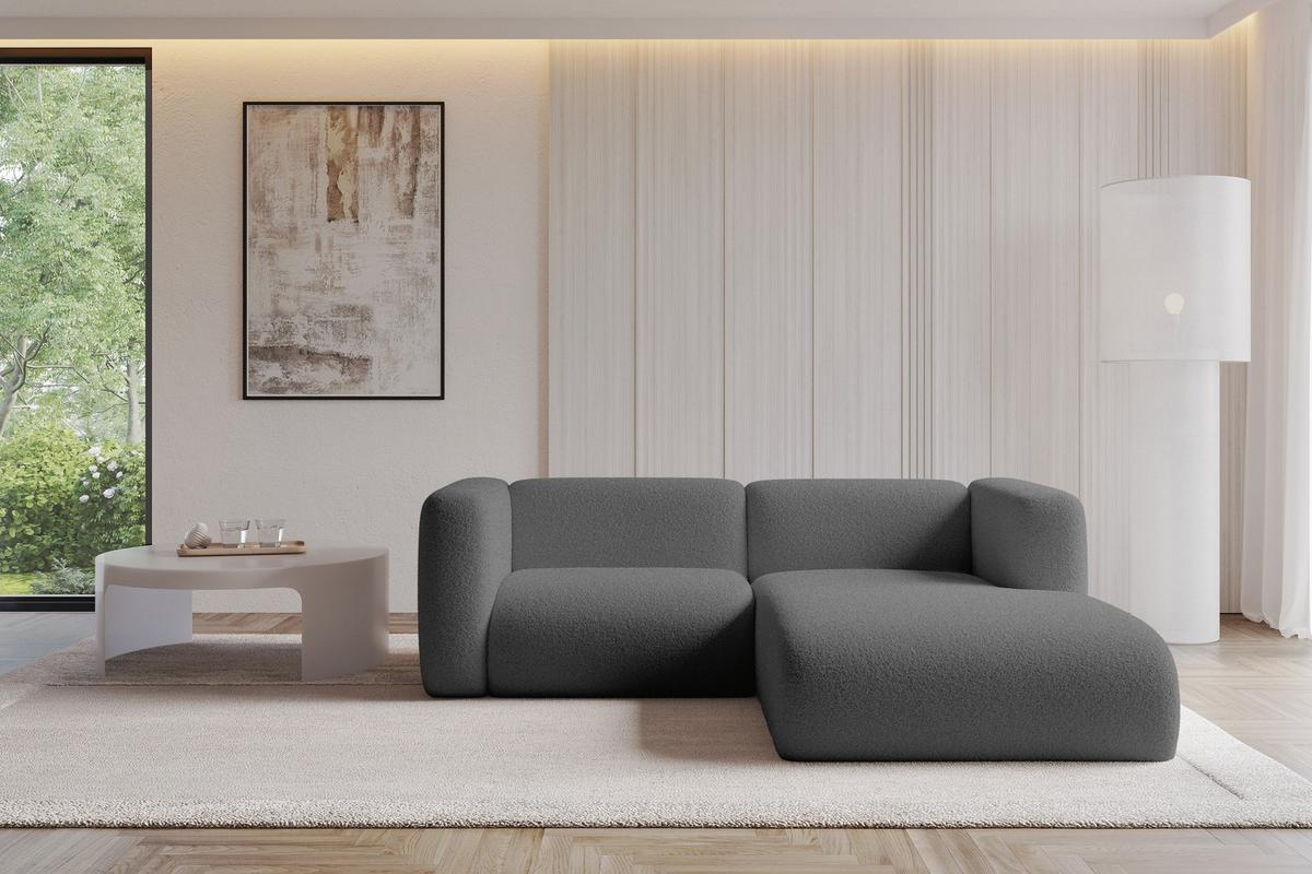 ECKSOFA Ottomane Rechts MIRA-L1 227x179x89 Grau Bouclé - Platinfarben/Schwarz, Holzwerkstoff/Kunststoff (227/179cm) - ALTDECOR