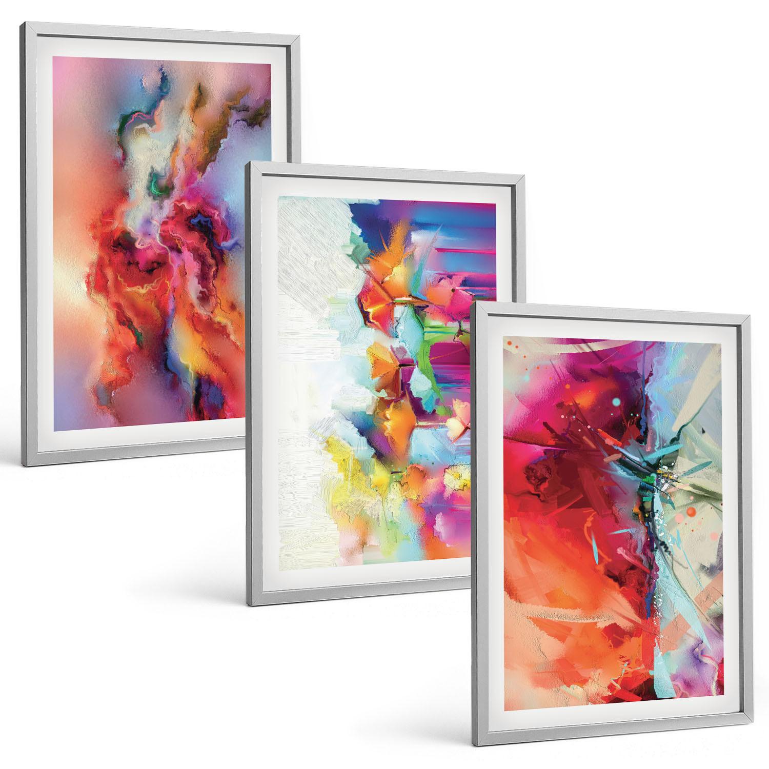 BILDER SET 3er Set - 40x60 cm Silberner Rahmen - Farbenfrohe Abstraktionen der Form - Silberfarben, Kunststoff (40/60cm) - TULUP