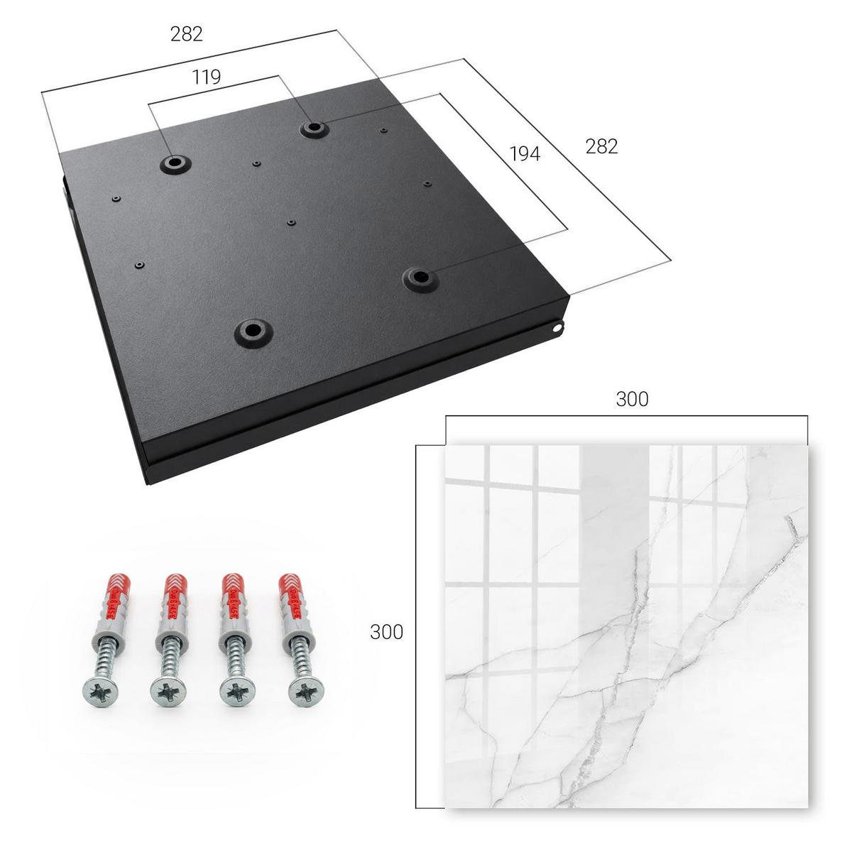 SCHLÜSSELBOX Schwarz 30x30 cm- Türöffnung nach rechts - Marmor-Eleganz - Weiß, Metall (30/30/5cm) - TULUP